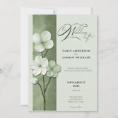 Sage Green Hand Drawn Floral Botanical Wedding 招待状 (正面)