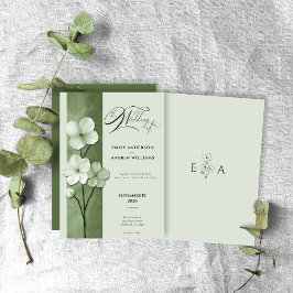 Sage Green Hand Drawn Floral Botanical Wedding 招待状