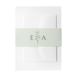 Sage Green Hand Drawn Floral Monogram Wedding 招待状ベリーバンド