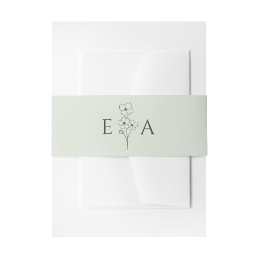 Sage Green Hand Drawn Floral Monogram Wedding 招待状ベリーバンド (正面例)