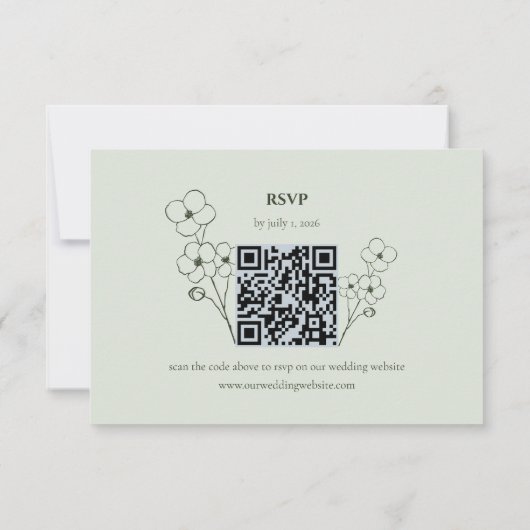 Sage Green Hand Drawn Floral QR Code RSVP (裏面)