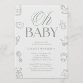 Sage Green Hand Drawn Gender Neutral Baby Shower 招待状 (正面)
