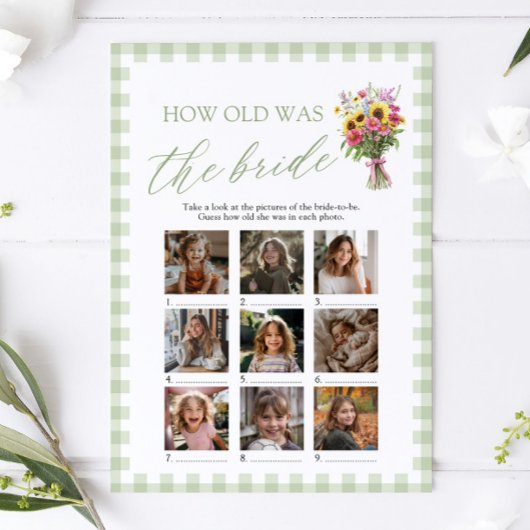 Sage Green Hand Drawn How Old Was The Bride Game 招待状