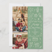 Sage Green Hand Drawn Icons Christmas 2写真 シーズンカード (正面)