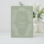 Sage green hand drawn leaf monogram RSVP 結婚's (スタンド正面)