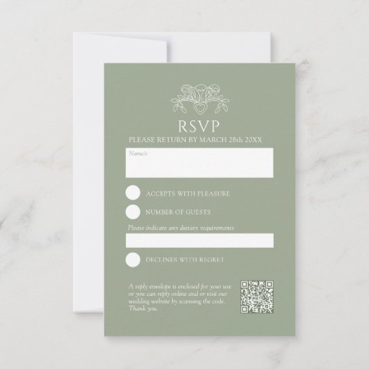 Sage green hand drawn leaf monogram RSVP 結婚's (裏面)