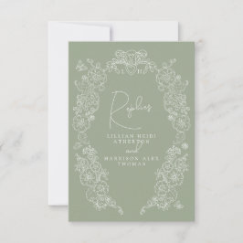 Sage green hand drawn leaf monogram RSVP 結婚's