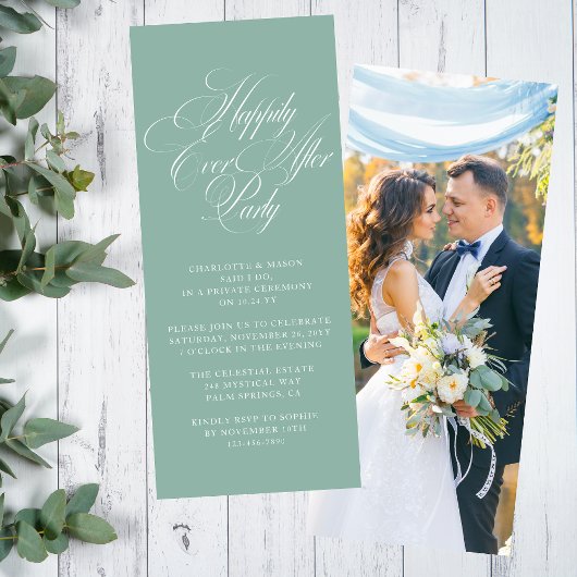 Sage Green Happily Ever After ウェディングレセプション 招待状