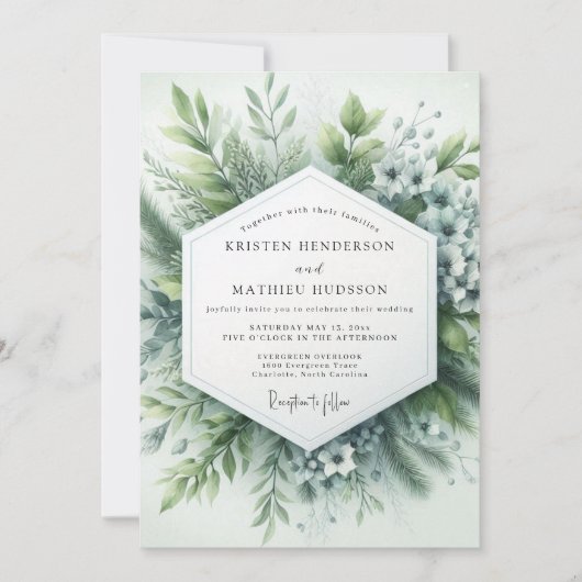 Sage Green Hazy Botanical Wedding 招待状 (正面)