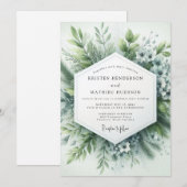 Sage Green Hazy Botanical Wedding 招待状 (正面/裏面)