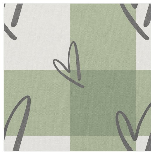 Sage Green Heart Gingham Combed Cotton  ファブリック (クローズアップ)