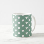 Sage Green Heart Pattern コーヒーマグカップ (正面右)