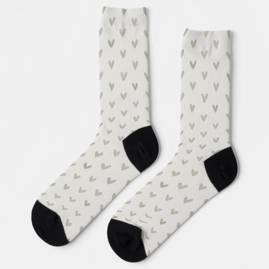 Sage Green Heart Pattern Socks ソックス (左)