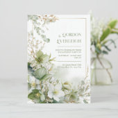 Sage Green Hellebore Botanical Gold Frame Wedding 招待状 (スタンド正面)