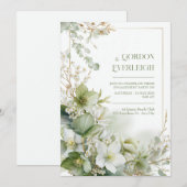 Sage Green Hellebore Botanical Gold Frame Wedding 招待状 (正面/裏面)