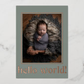 Sage Green Hello World Photo Birth発表 箔招待状 (正面)