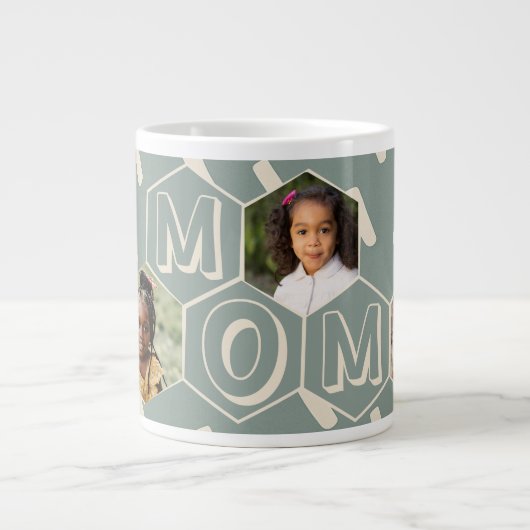 Sage Green Hexagon Modern MOM Gift ジャンボコーヒーマグカップ (正面)
