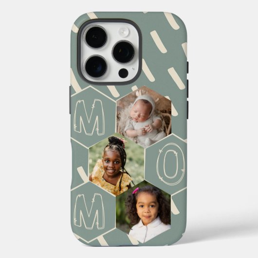 Sage green hexagon Mom Photo Collage Case-Mate iPhoneケース (裏面)