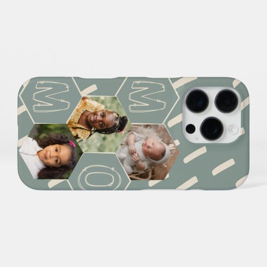 Sage green hexagon Mom Photo Collage iPhoneケース (裏面横)