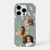 Sage green hexagon Mom Photo Collage iPhoneケース (裏面)