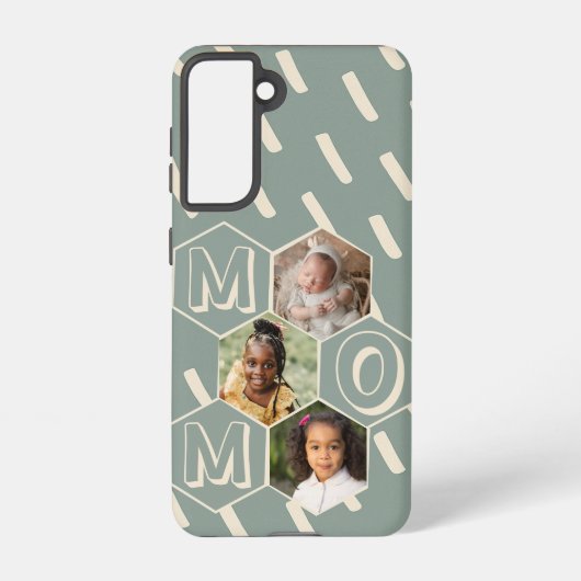 Sage green hexagon Mom Photo Collage Samsung Galaxyケース (裏面)
