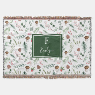 Sage Green Holiday Personalized Throw Blanket スローブランケット