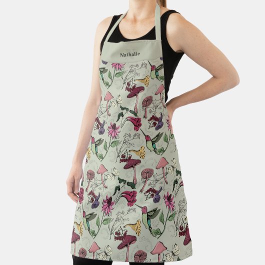 Sage Green Hummingbird Floral Monogrammed エプロン (インサイチュ)
