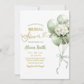 Sage Green Hydrangea Balloon Bridal Shower 招待状 (正面)