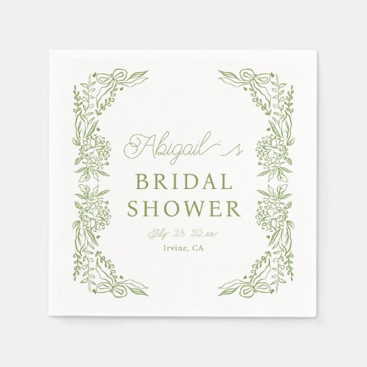 Sage Green Hydrangea Bridal Shower Napkin スタンダードカクテルナプキン (正面)