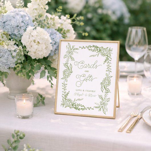 Sage Green Hydrangea Cards and Gifts Sign ポスター