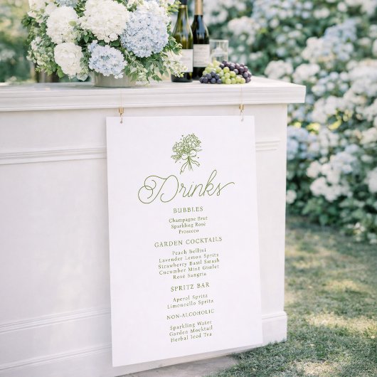 Sage Green Hydrangea Drinks Menu Sign ポスター