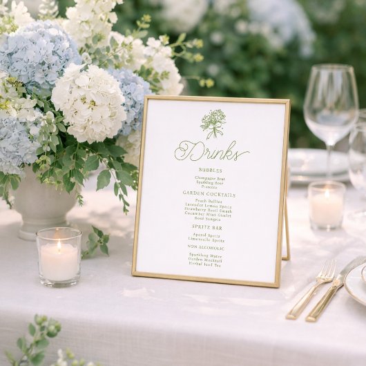 Sage Green Hydrangea Drinks Menu Table Sign ポスター