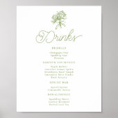 Sage Green Hydrangea Drinks Menu Table Sign ポスター (正面)
