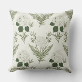 Sage Green Hydrangea & Fern Vintage Botanical  クッション (正面)