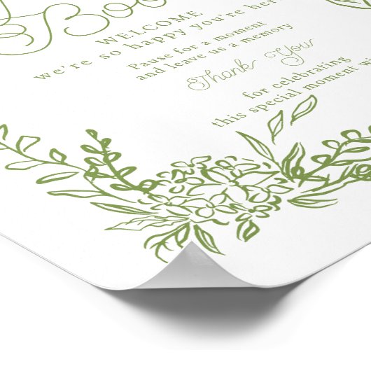 Sage Green Hydrangea Guest Book Sign ポスター (角)