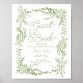 Sage Green Hydrangea Guest Book Sign ポスター (正面)
