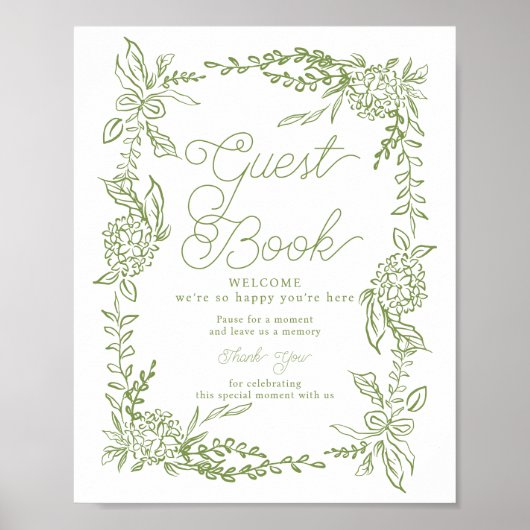 Sage Green Hydrangea Guest Book Sign ポスター (正面)