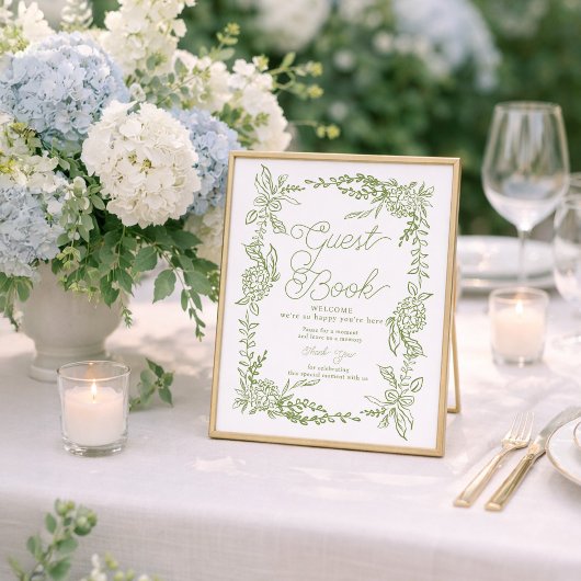 Sage Green Hydrangea Guest Book Sign ポスター