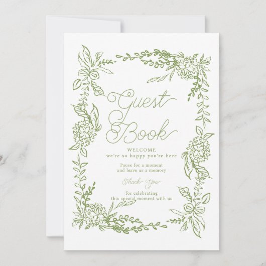 Sage Green Hydrangea Guest Book Table Sign 招待状 (正面)