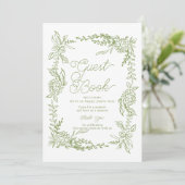 Sage Green Hydrangea Guest Book Table Sign 招待状 (スタンド正面)