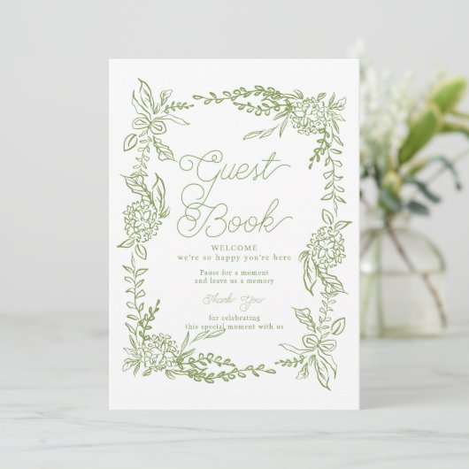Sage Green Hydrangea Guest Book Table Sign 招待状 (スタンド正面)