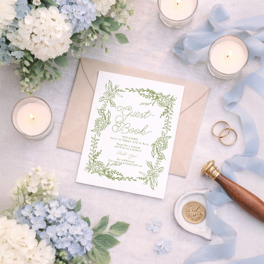 Sage Green Hydrangea Guest Book Table Sign 招待状