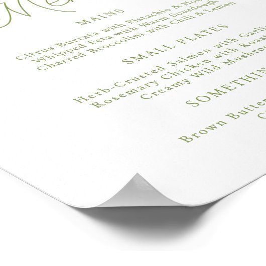 Sage Green Hydrangea Wedding Menu Sign ポスター (角)