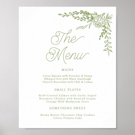 Sage Green Hydrangea Wedding Menu Sign ポスター (正面)