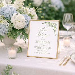 Sage Green Hydrangea Wedding Menu Sign ポスター