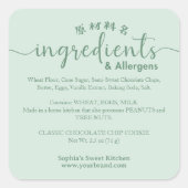 Sage Green Ingredient Allergen Bakery Product スクエアシール (正面)
