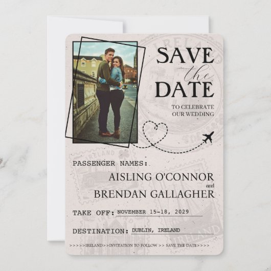 Sage Green Ireland Passport日付の保存 セーブザデート (裏面)