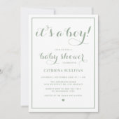 Sage Green It's a Boy Writhaph Baby Shower 招待状 (正面)