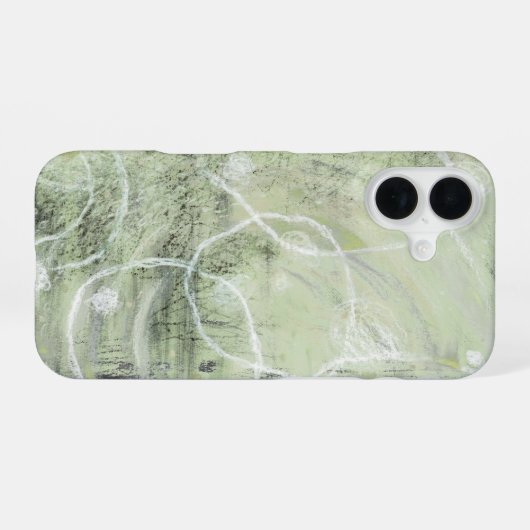 Sage Green Ivory Abstract Design iPhone 16ケース (裏面横)