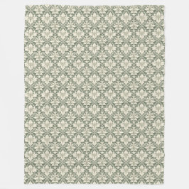 Sage Green & Ivory Damask Pattern Fleece Blanket フリースブランケット